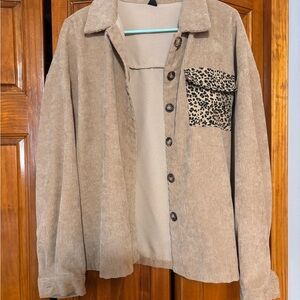 SHEIN Tan Corduroy Jacket with Leopard Pocket